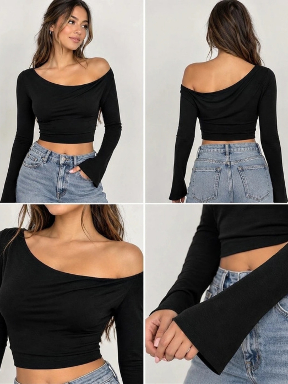 CSB Black Long Sleeve Off-Shoulder Top Size Small
